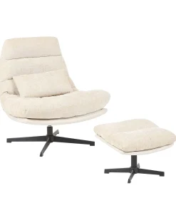 Poltrona girevole TOVIK con poggiapiedi Ciniglia Beige chiaro