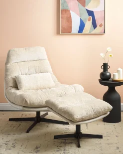 Poltrona girevole TOVIK con poggiapiedi Ciniglia Beige chiaro