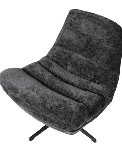 Poltrona girevole TOVIK con poggiapiedi Ciniglia Nero
