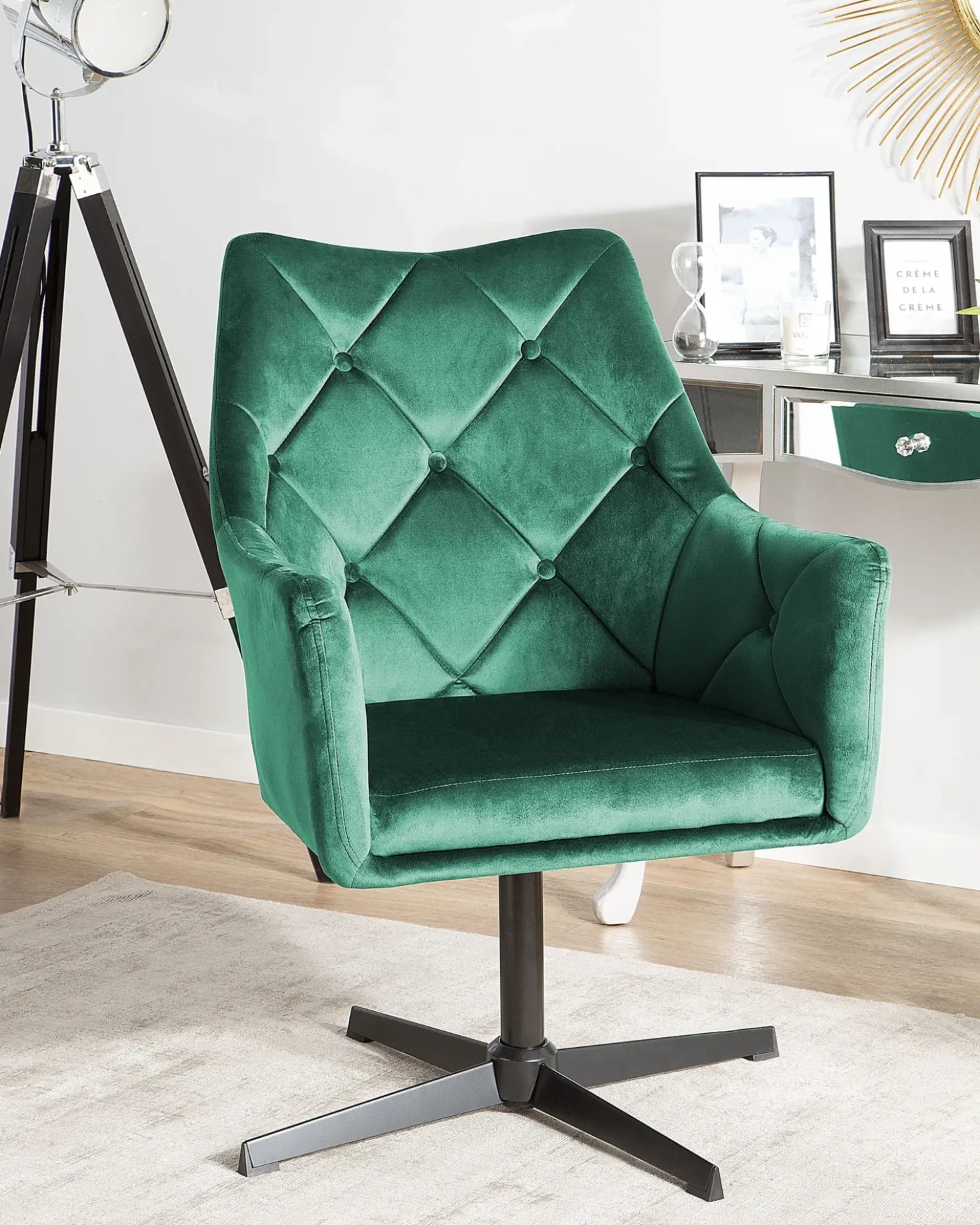 Poltrona girevole VAKSALA Velluto Verde scuro