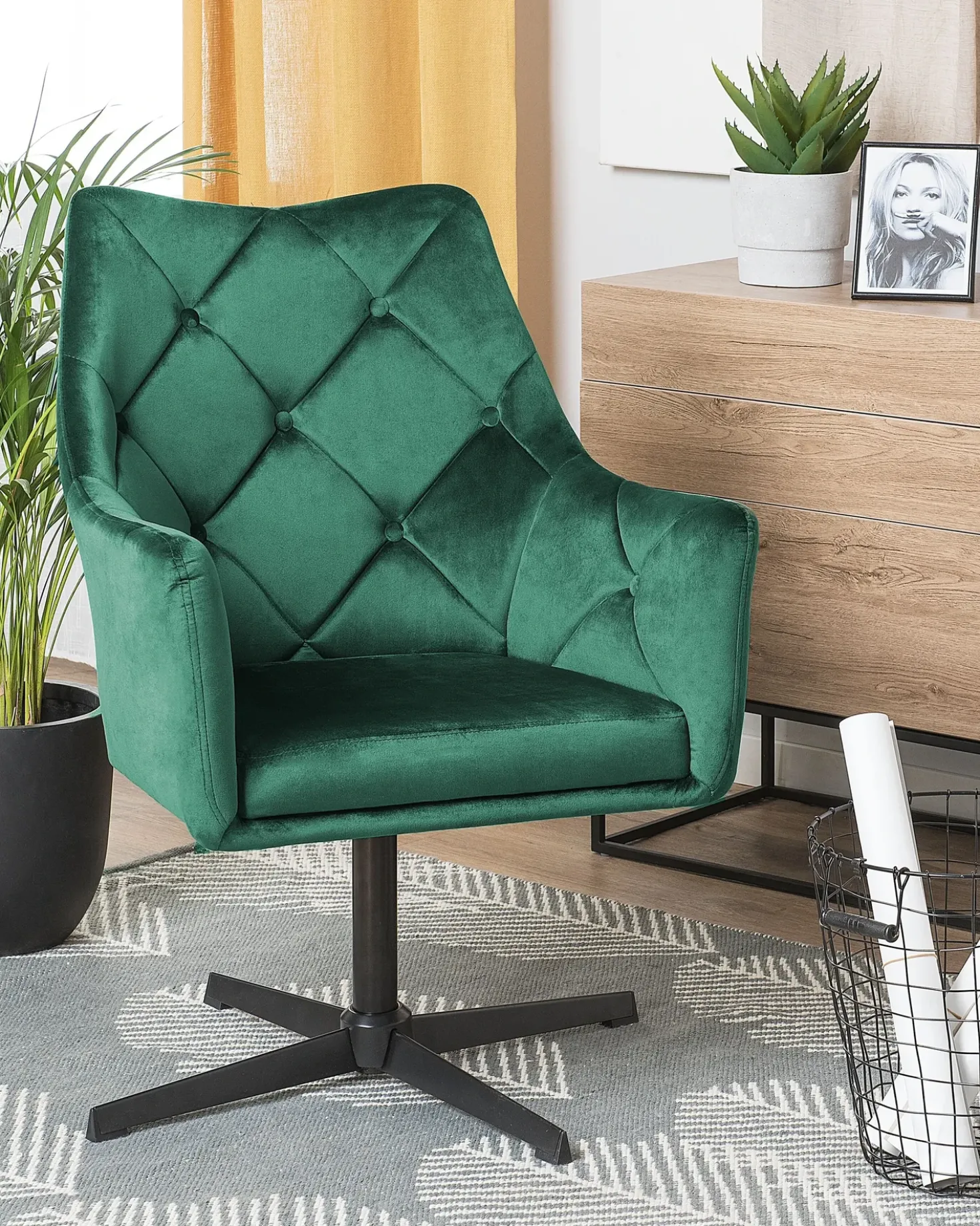 Poltrona girevole VAKSALA Velluto Verde scuro