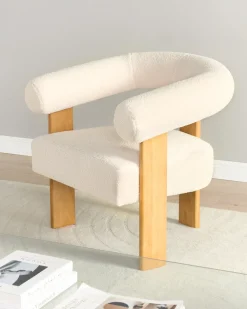 Poltrona ILBRO Bouclé Bianco sporco/Marrone chiaro