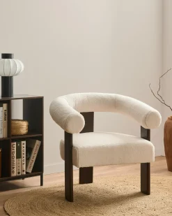 Poltrona ILBRO Bouclé Bianco sporco/Marrone scuro