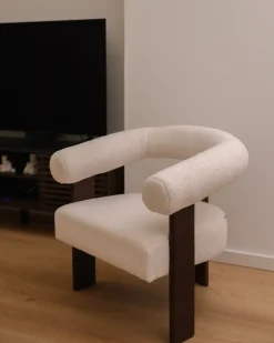 Poltrona ILBRO Bouclé Bianco sporco/Marrone scuro