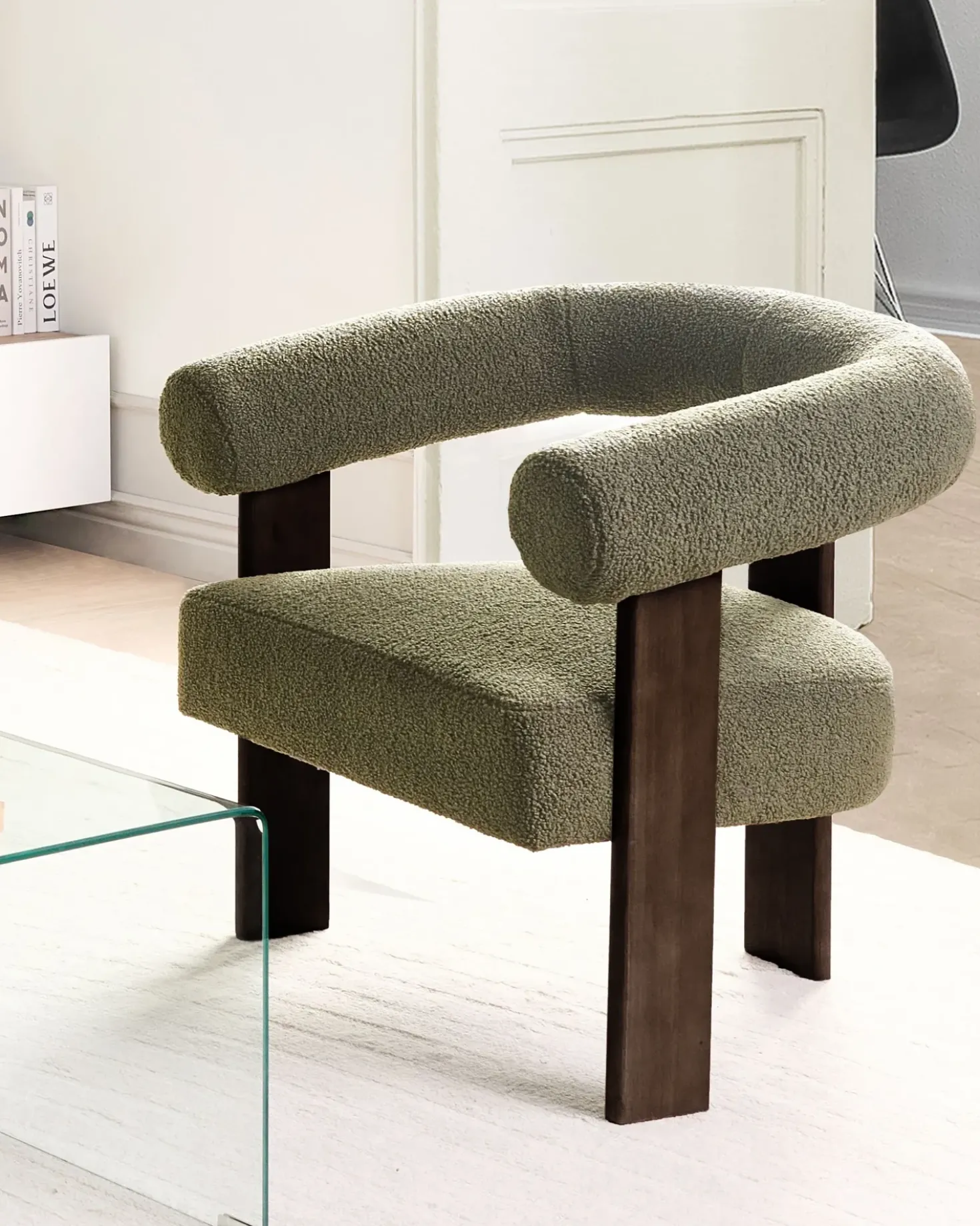 Poltrona ILBRO Bouclé Verde/Marrone scuro