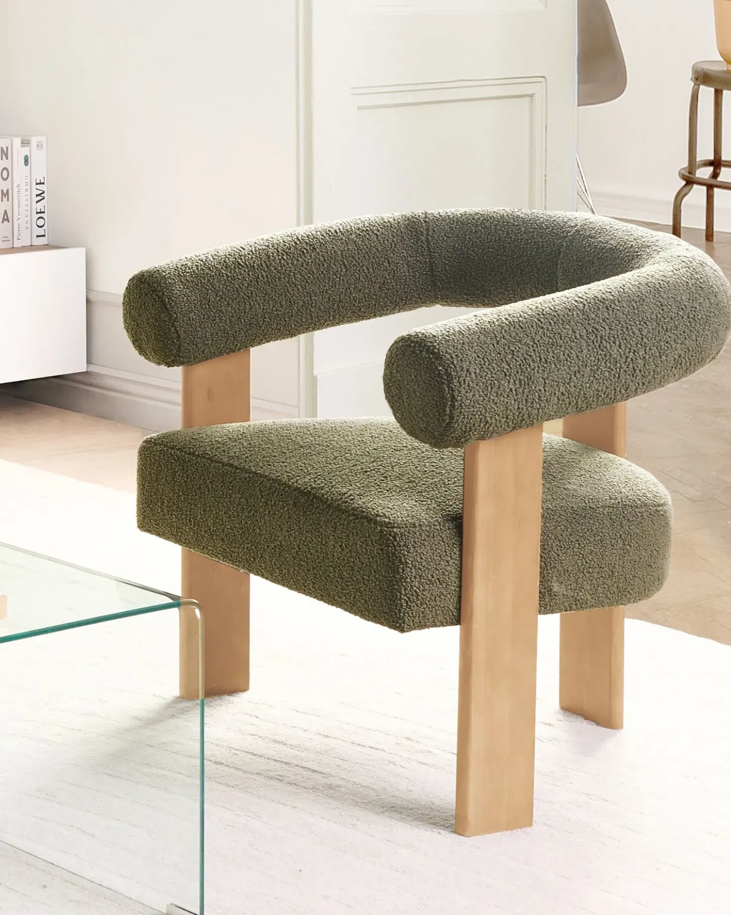 Poltrona ILBRO Bouclé Verde/Marrone chiaro