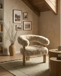 Poltrona ILBRO Finta pelliccia Bianco sporco/Marrone chiaro