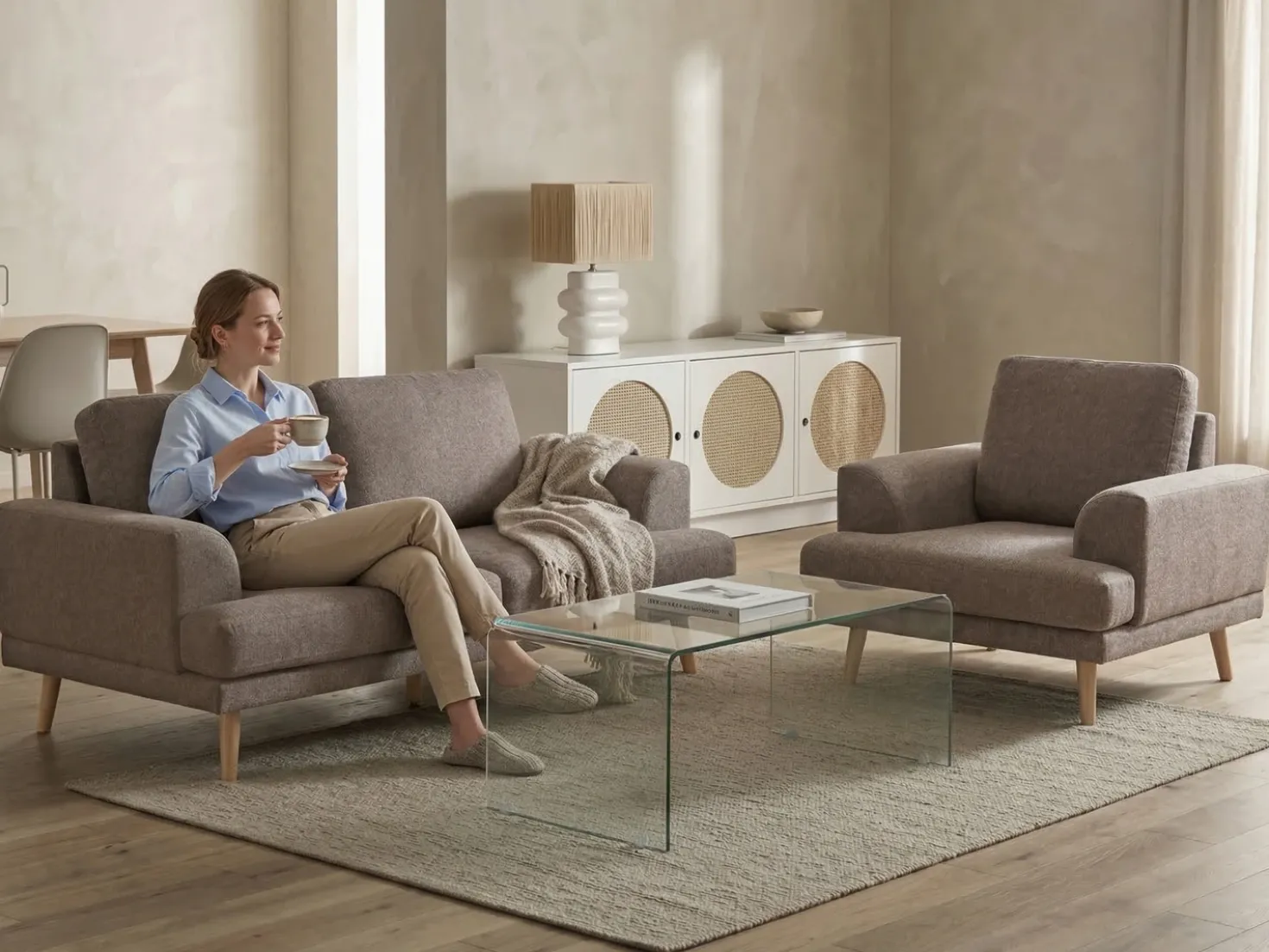 Poltrona KILDAL Tessuto Marrone
