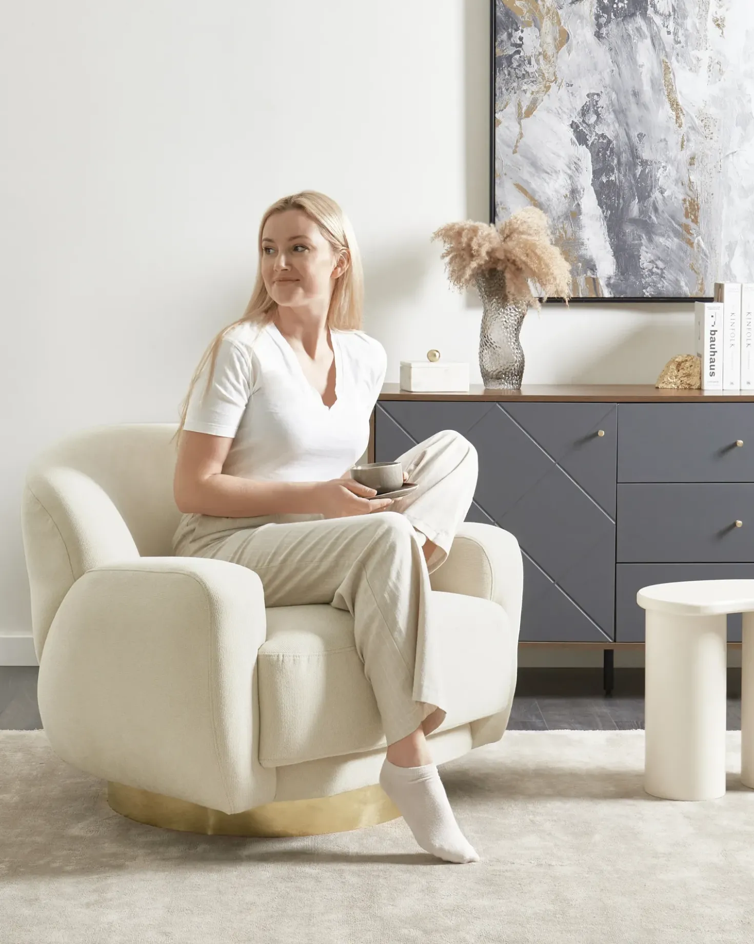 Poltrona LEJRE Tessuto Beige chiaro