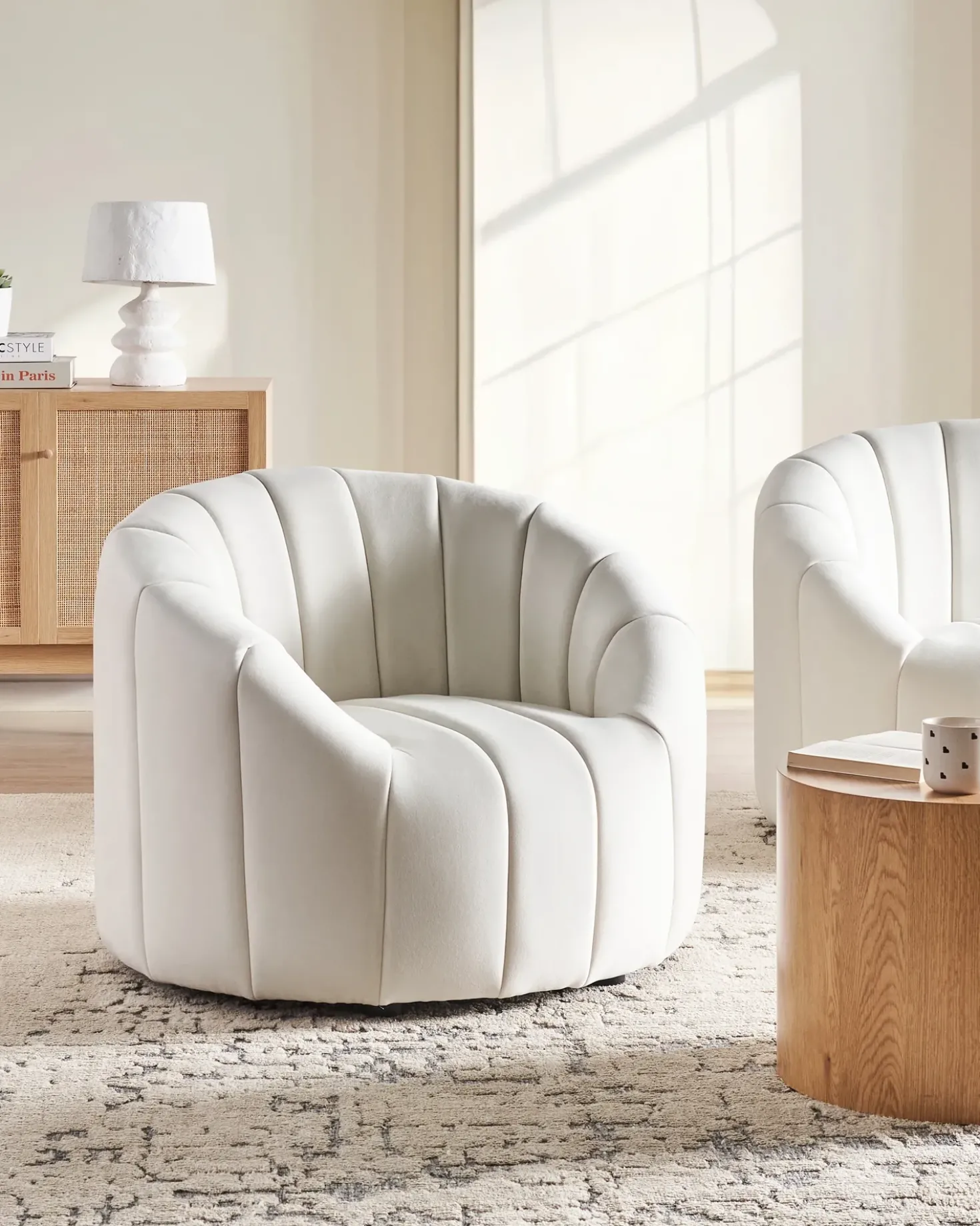 Poltrona MALUNG Velluto Bianco sporco