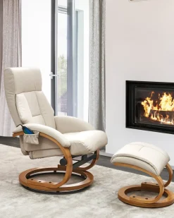 Poltrona massaggiante FORCE con poggiapiedi Pelle sintetica Beige chiaro