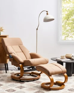 Poltrona massaggiante FORCE con poggiapiedi Pelle sintetica Beige sabbia