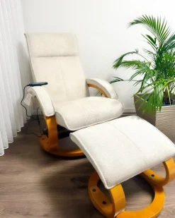Poltrona massaggiante HERO con poggiapiedi Tessuto Beige chiaro
