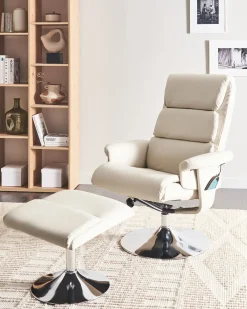 Poltrona massaggiante LEGEND con poggiapiedi Pelle sintetica Beige chiaro