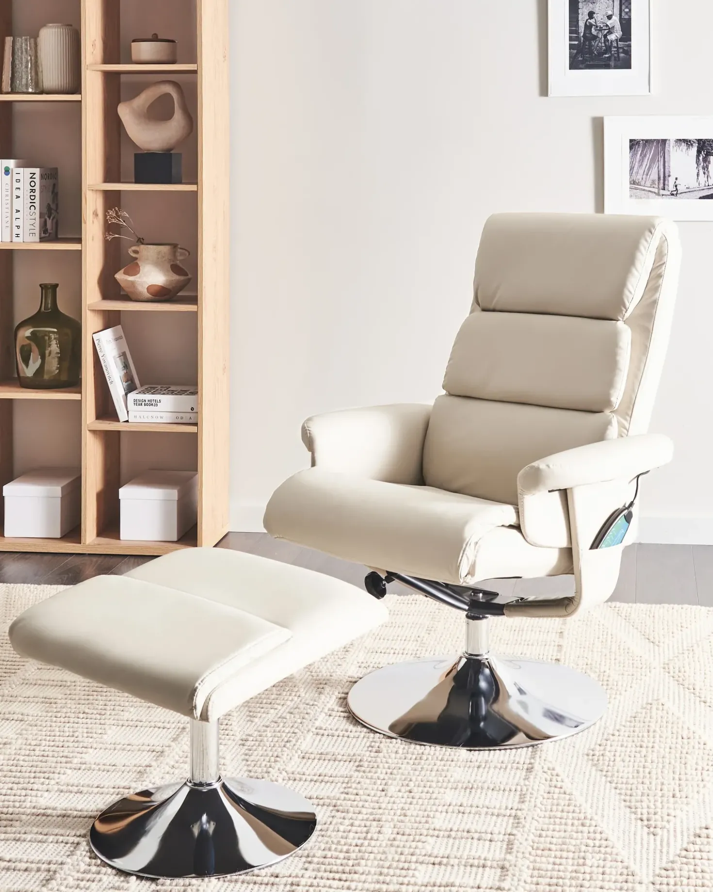 Poltrona massaggiante LEGEND con poggiapiedi Pelle sintetica Beige chiaro