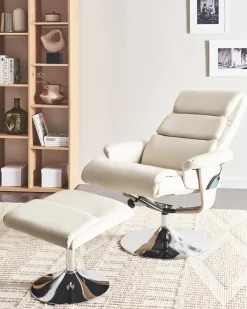 Poltrona massaggiante LEGEND con poggiapiedi Pelle sintetica Beige chiaro