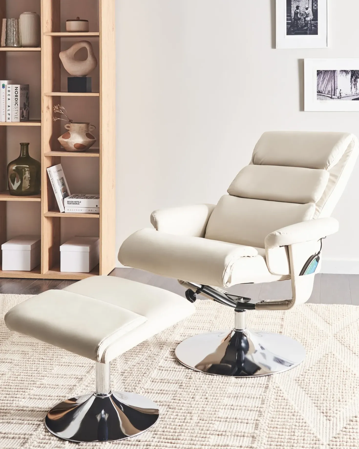 Poltrona massaggiante LEGEND con poggiapiedi Pelle sintetica Beige chiaro
