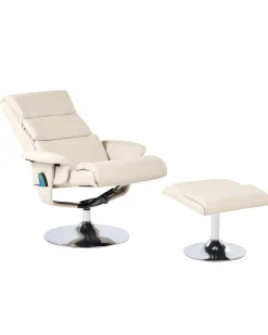 Poltrona massaggiante LEGEND con poggiapiedi Pelle sintetica Beige chiaro