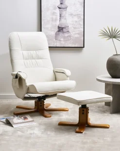 Poltrona massaggiante RELAXPRO con poggiapiedi Pelle sintetica Bianco sporco