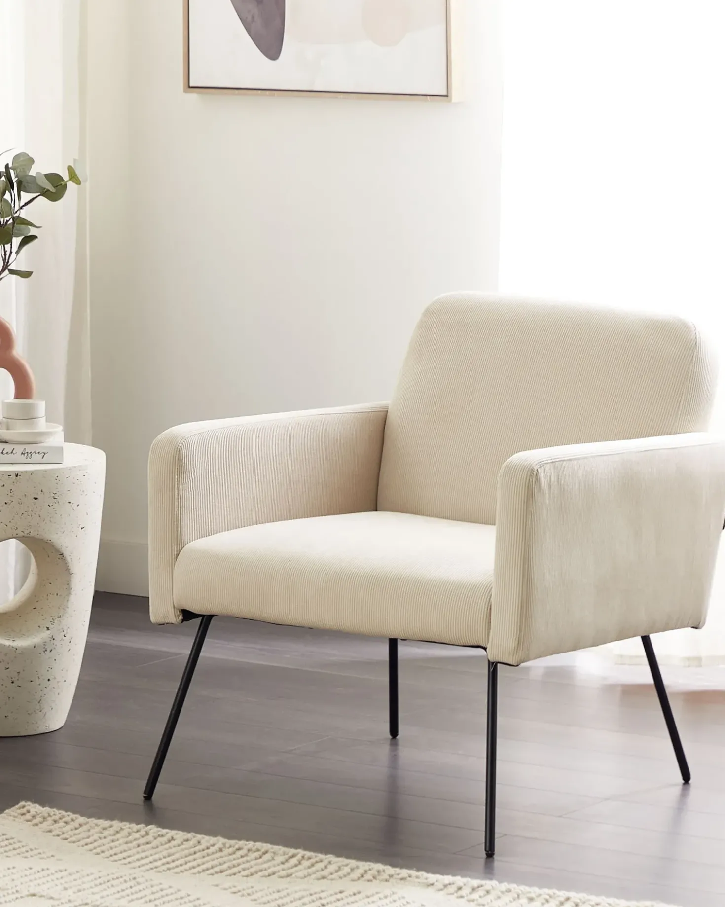 Poltrona NARKEN Velluto a coste Beige chiaro