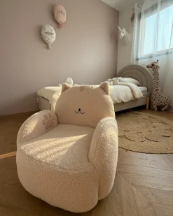 Poltrona per Bambini Gatto ZOAR Bouclé Bianco sporco