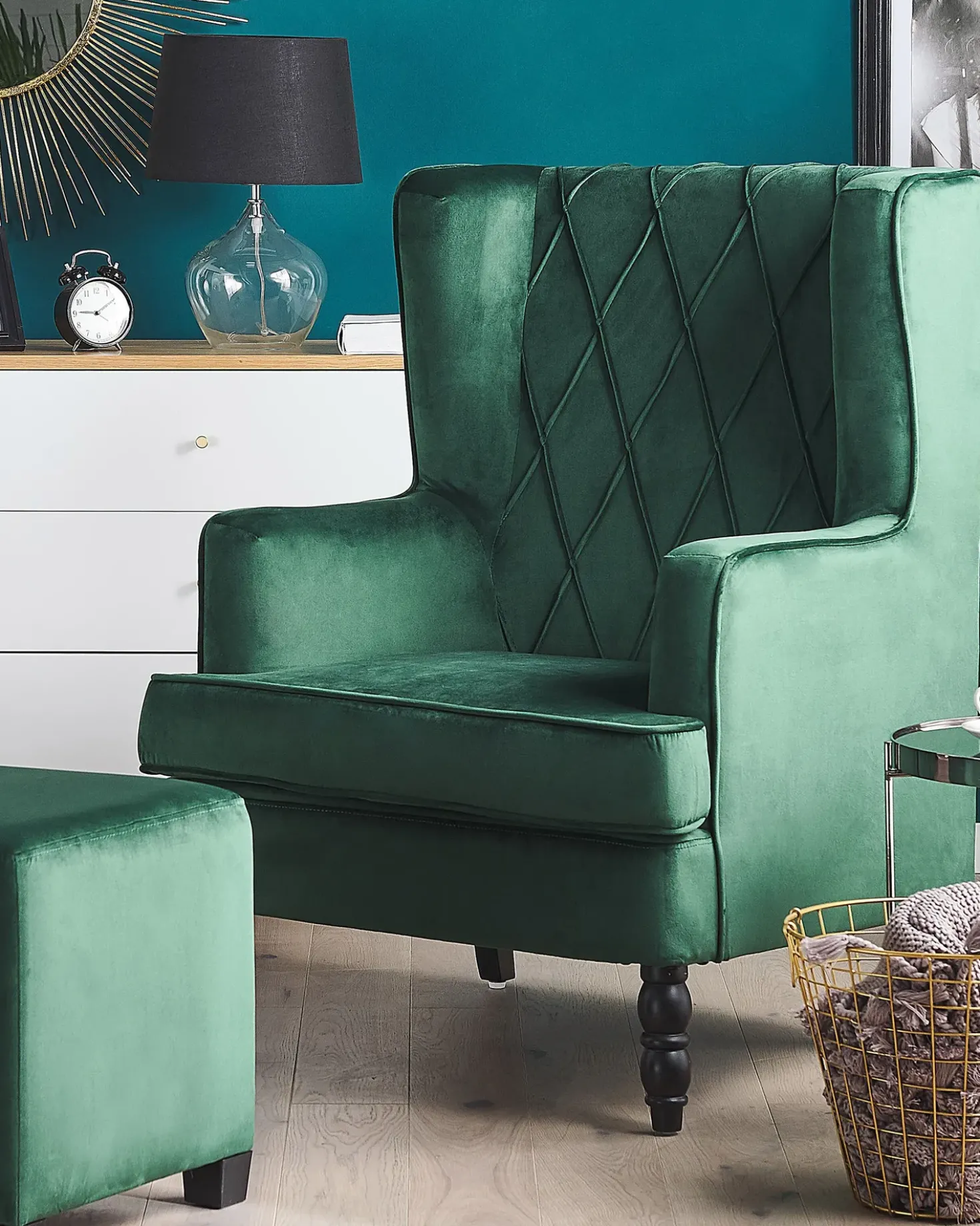 Poltrona SANDSET con poggiapiedi Velluto Verde scuro