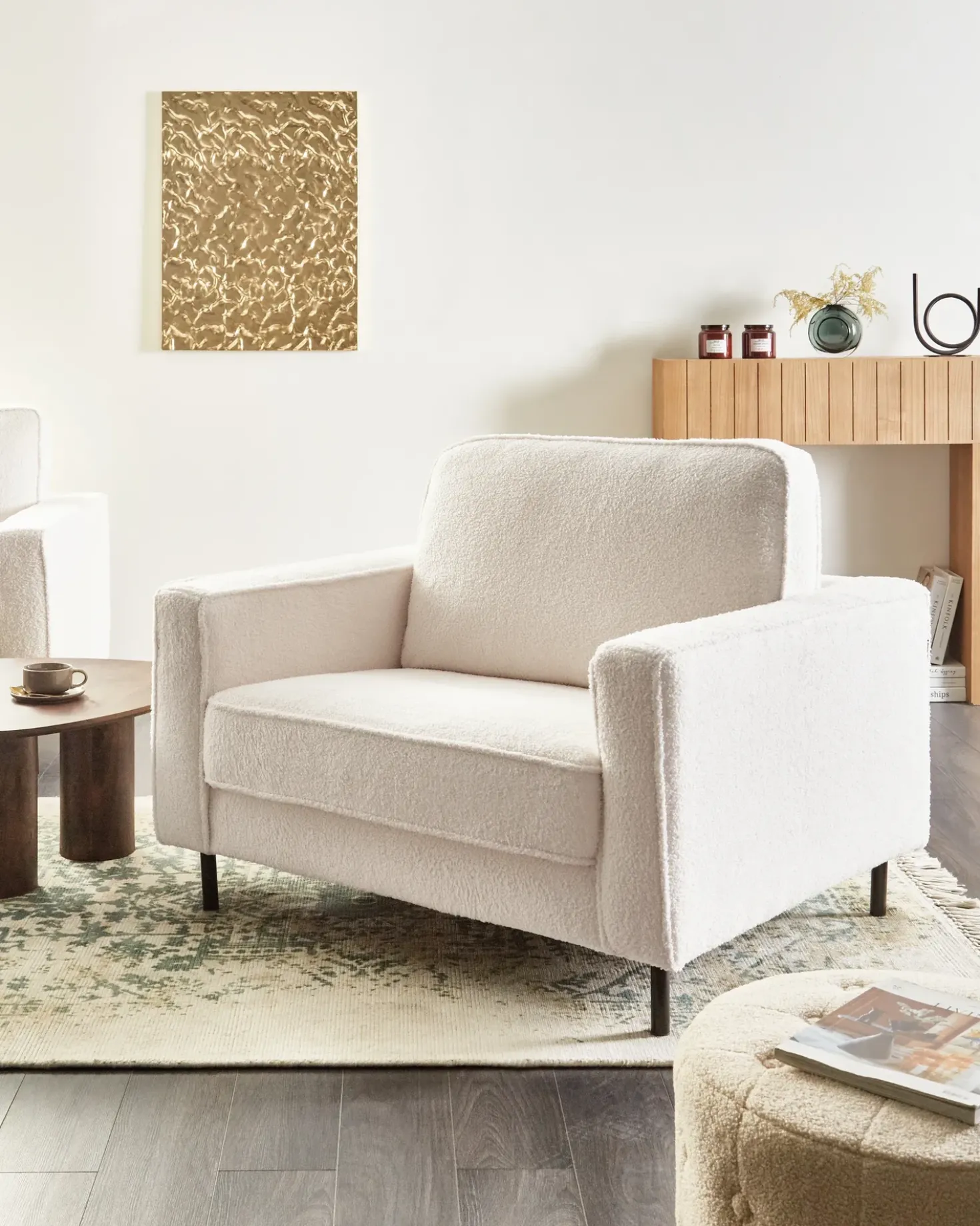 Poltrona SAVALEN Bouclé Bianco
