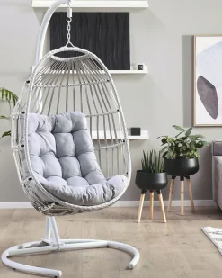 Poltrona sospesa con supporto da pavimento SESIA Rattan sintetico (PE) Grigio chiaro