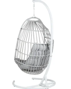 Poltrona sospesa con supporto da pavimento SESIA Rattan sintetico (PE) Grigio chiaro