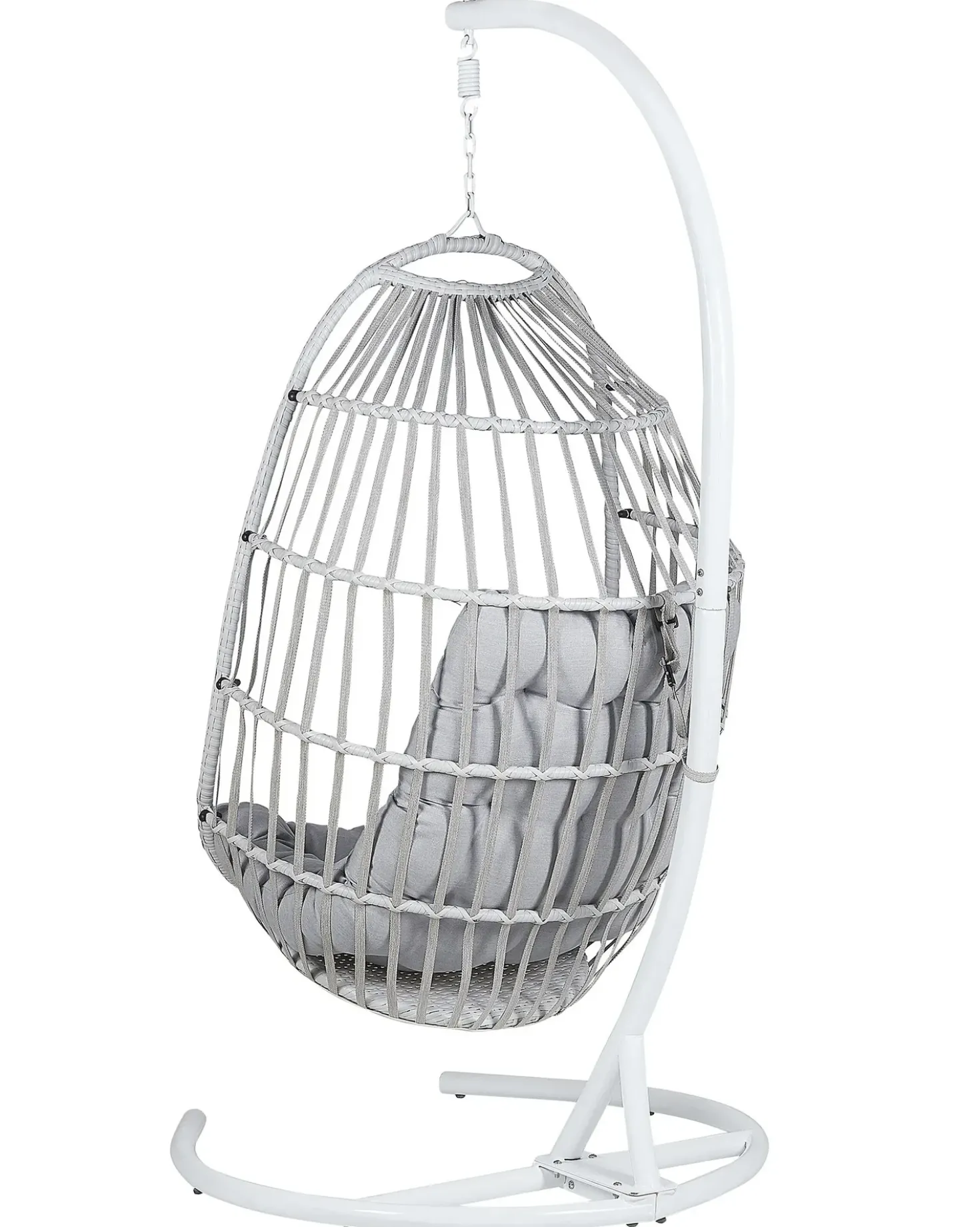 Poltrona sospesa con supporto da pavimento SESIA Rattan sintetico (PE) Grigio chiaro