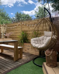 Poltrona sospesa con supporto da pavimento ARSITA Rattan sintetico (PE) Naturale