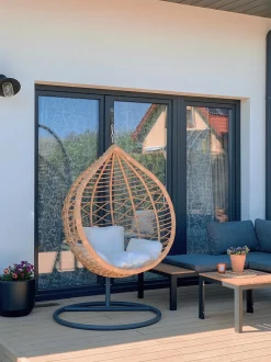 Poltrona sospesa con supporto da pavimento ARSITA Rattan sintetico (PE) Naturale