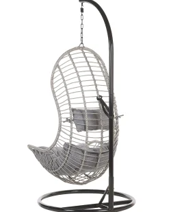 Poltrona sospesa con supporto da pavimento PINETO Rattan sintetico (PE) Grigio