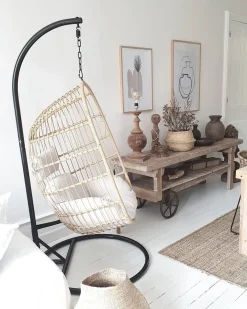 Poltrona sospesa con supporto da pavimento CASOLI Rattan sintetico (PE) Naturale