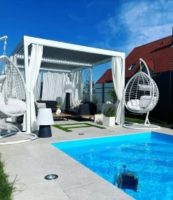 Poltrona sospesa con supporto da pavimento FANO Rattan sintetico (PE) Bianco