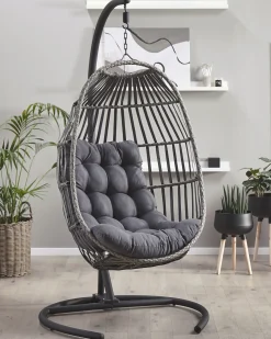 Poltrona sospesa con supporto da pavimento SESIA Rattan sintetico (PE) Grigio scuro