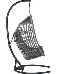 Poltrona sospesa con supporto da pavimento SESIA Rattan sintetico (PE) Grigio scuro