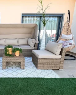 Poltrona sospesa con supporto da pavimento ATRI II Rattan sintetico (PE) Naturale