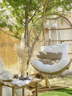 Poltrona sospesa con supporto da pavimento ALBA Rattan sintetico (PE) Naturale