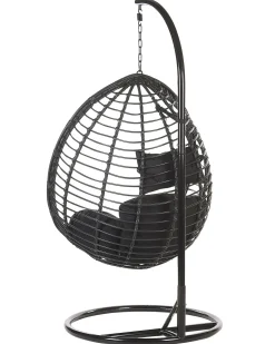 Poltrona sospesa con supporto da pavimento TOLLO Rattan sintetico (PE) Nero