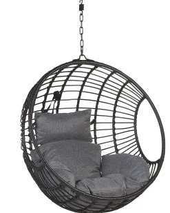 Poltrona sospesa con supporto da pavimento ASPIO Rattan sintetico (PE) Nero