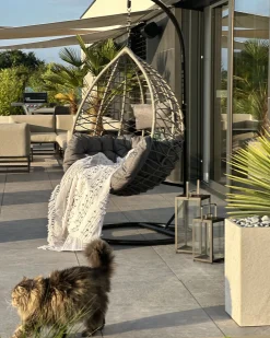 Poltrona sospesa con supporto da pavimento ARSITA Rattan sintetico (PE) Grigio