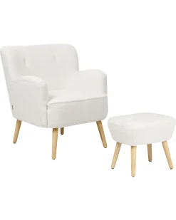 Poltrona TUMBA con poggiapiedi Bouclé Bianco