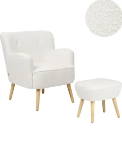 Poltrona TUMBA con poggiapiedi Bouclé Bianco