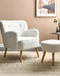 Poltrona TUMBA con poggiapiedi Bouclé Bianco