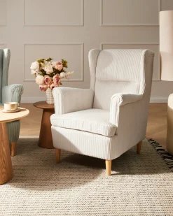 Poltrona Wingback ABSON Velluto a coste Beige chiaro