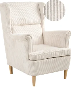 Poltrona Wingback ABSON Velluto a coste Beige chiaro