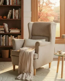 Poltrona Wingback ABSON Velluto a coste Beige