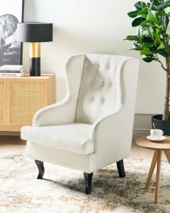 Poltrona Wingback ALTA Velluto Bianco sporco