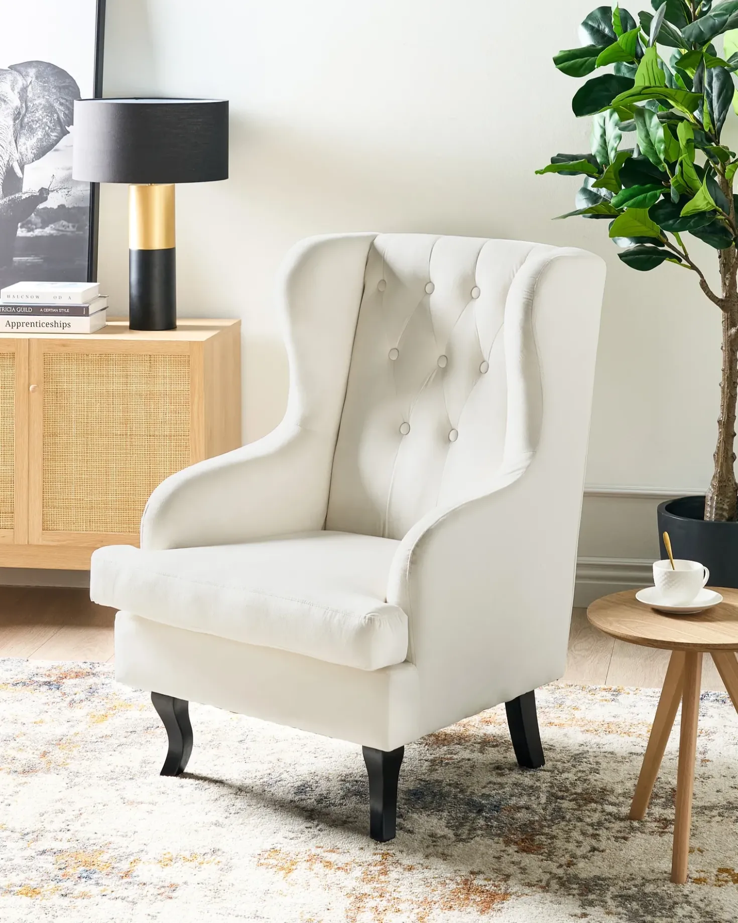 Poltrona Wingback ALTA Velluto Bianco sporco